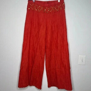 Metrostyle cotton crinkled Large wide leg orange pants with gold accents NWOT